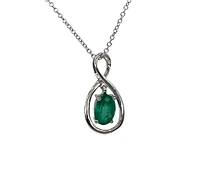 10K White Gold 0.40cttw Oval Cut Emerald Pendant, 18"