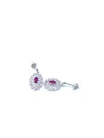 10K White Gold 0.65cttw Genuine Ruby and 0.10cttw Diamond Earrings