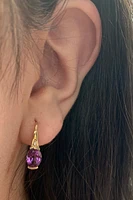 10K Yellow Gold 2.40cttw Genuine Amethyst and 0.02cttw Diamond Dangle / Drop Earrings