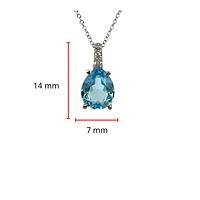10K White Gold 9x7mm Pear Cut Swiss Blue Topaz and 0.059cttw Diamond Necklace - 18 Inches
