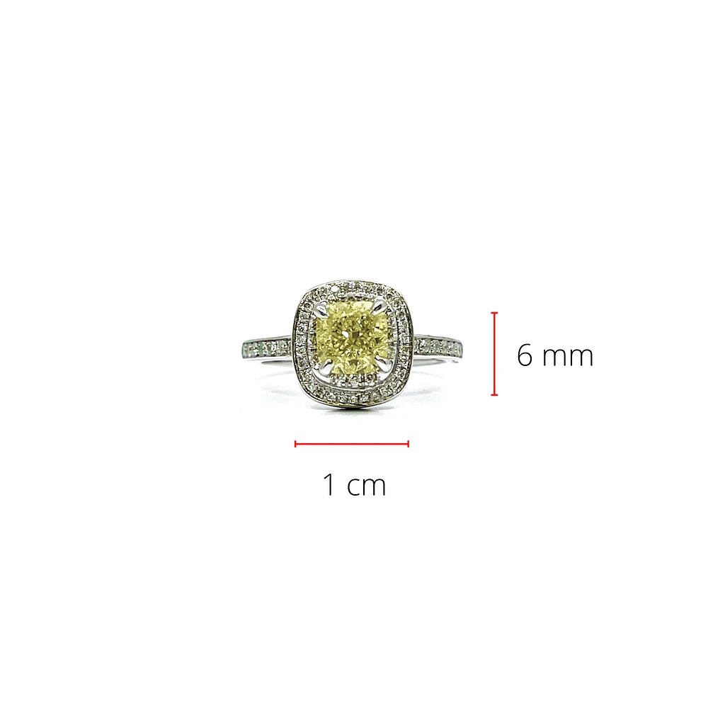 14K White Gold 1.33cttw Fancy Yellow and White Diamond Halo Engagement Ring, size 6