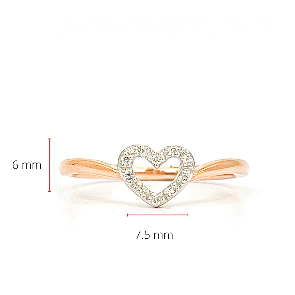 10K Rose Gold 0.05cttw Diamond Heart Ring, Size 6.5