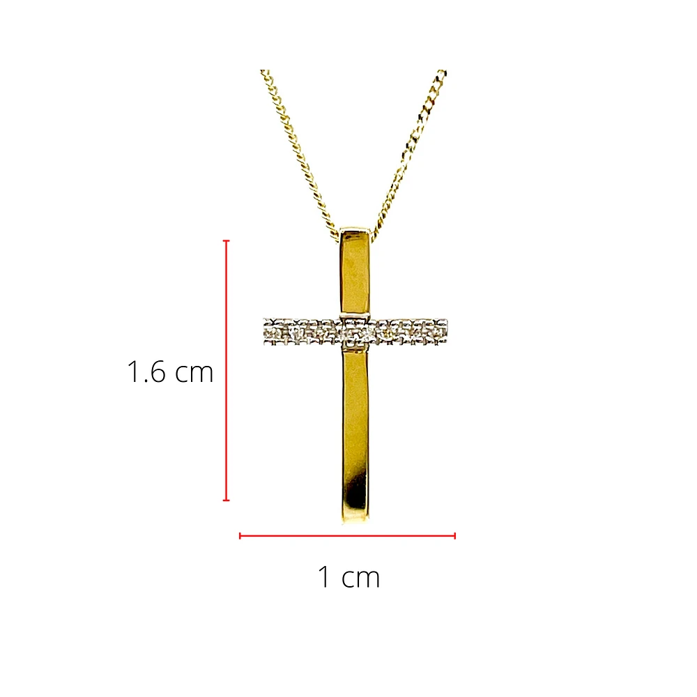 10K Yellow Gold 0.02cttw Diamond Cross Pendant, 18"