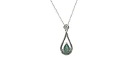 10K White Gold 6x4mm Pear Cut Emerald and 0.055cttw Diamond Pendant - 18 inches