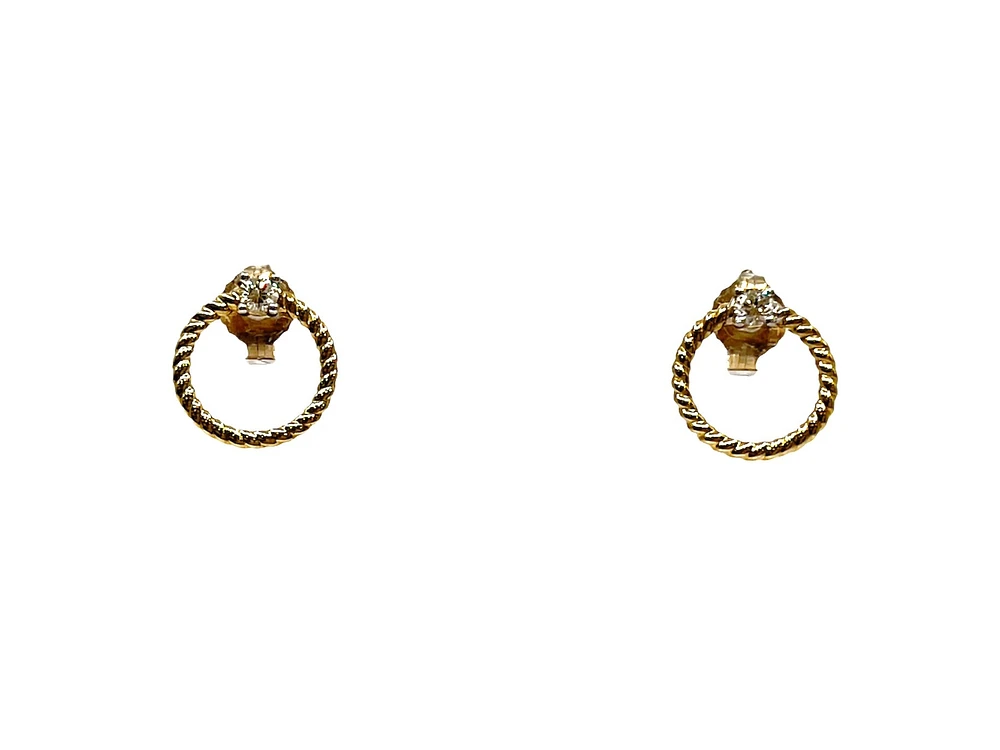 10K Yellow Gold Diamond Circle / Infinity Earrings 0.10cttw