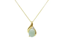 10K Yellow Gold Jade And Diamond Pendant - 18"