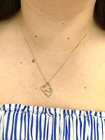 10K White & Yellow Gold 0.041cttw Diamond Double Heart Pendant, 18"