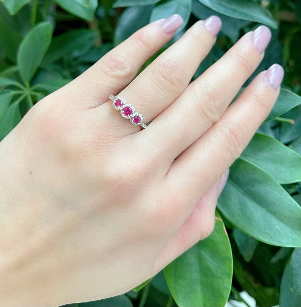 14K White Gold 0.45cttw Genuine Ruby Ring and 0.18cttw Diamond Ring, size 7