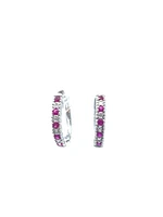 10K White Gold 0.20cttw Genuine Ruby and 0.04cttw Diamond Hoop Huggie Hinged Earrings