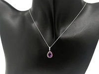 10K White Gold Amethyst, Pink Sapphire & Diamond Pendant, 18"