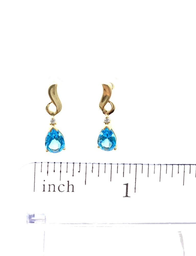 14K Yellow Gold Blue Topaz & 0.03cttw Diamond Earrings