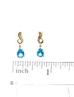 14K Yellow Gold Blue Topaz & 0.03cttw Diamond Earrings