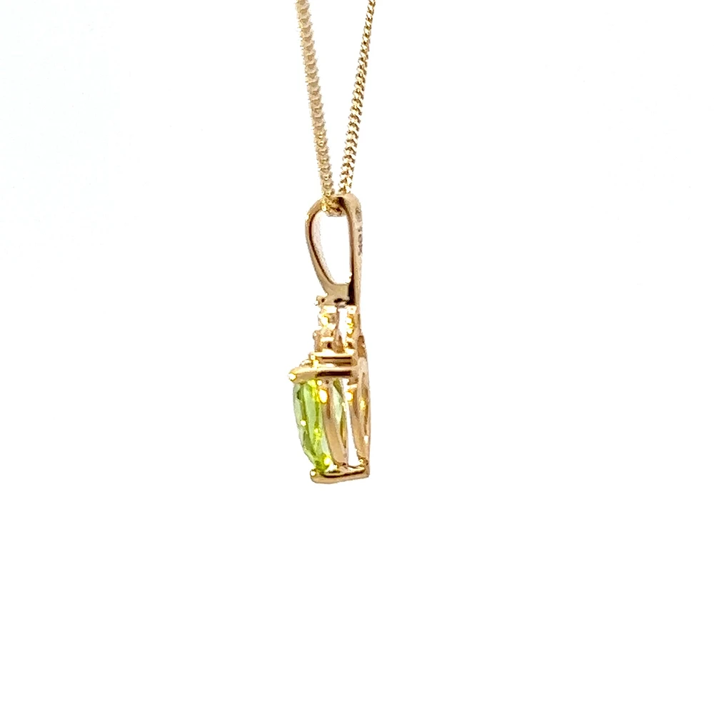 10K Yellow Gold Peridot and Diamond Necklace - 18 Inches