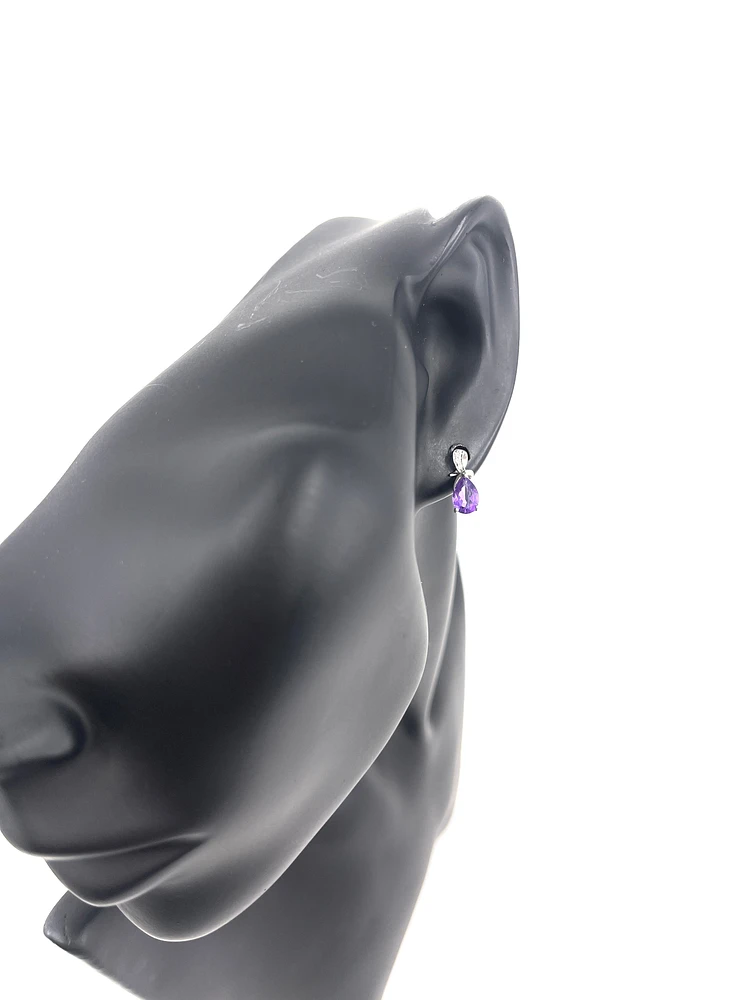 10K White Gold Amethyst & 0.032cttw Diamond Earrings
