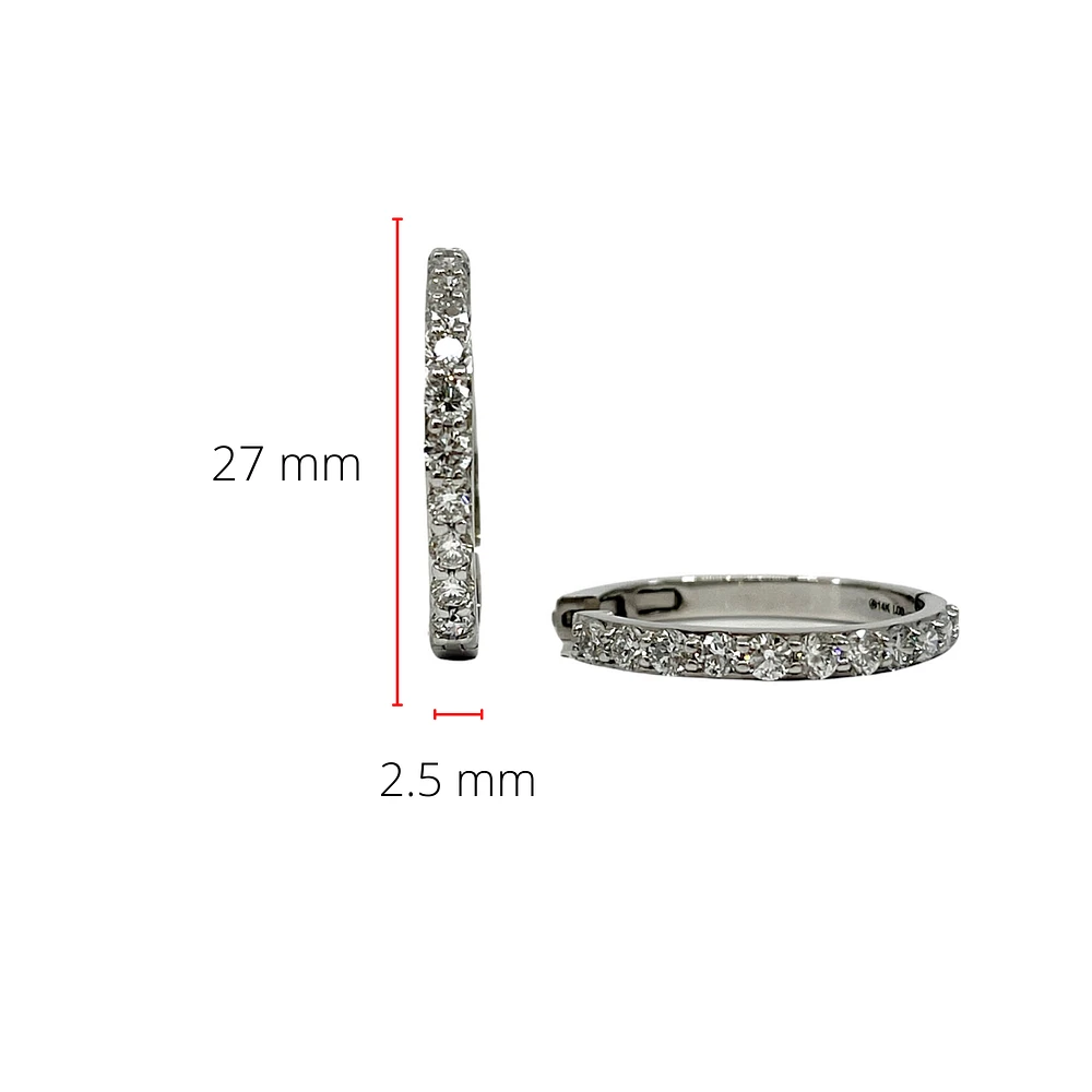 14K White Gold 1.50cttw Lab Grown Diamond Hoop Earrings - 24mm