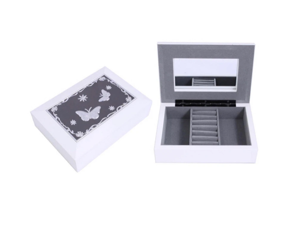 White Jewel Box with Butterflies AT402