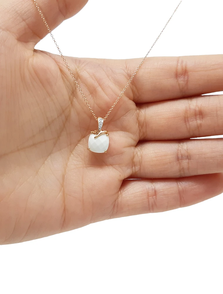 10K Rose Gold Agate And Diamond Necklace, 18"