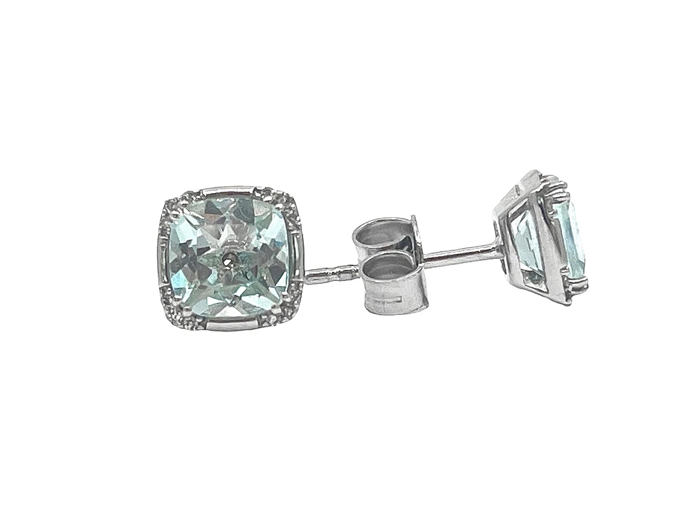 10K White Gold Aquamarine & 0.06cttw Diamond Earrings