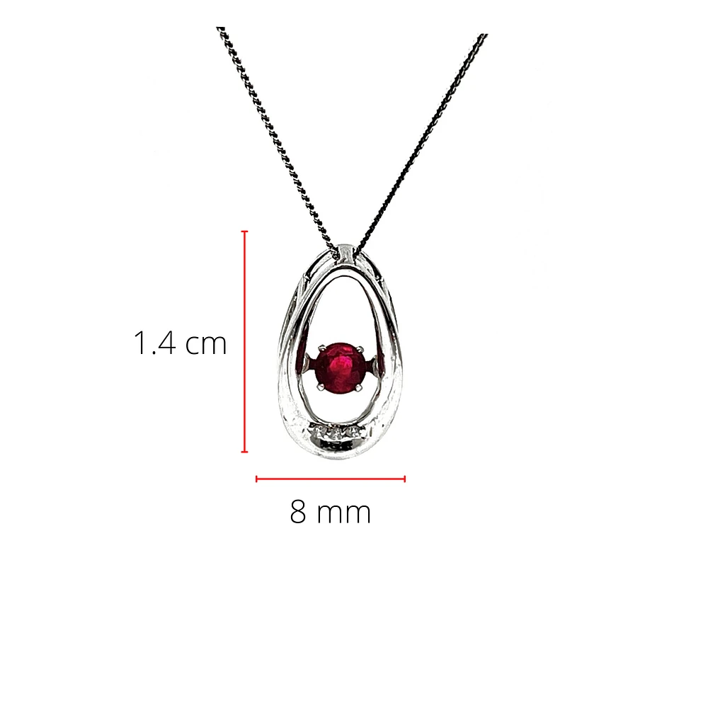 10K White Gold 0.12cttw Genuine Ruby & Diamond Pendant, 18"