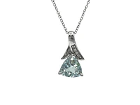 10K White Gold Aquamarine and 0.02cttw Diamond Pendant, 18"