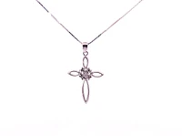 10K White Gold 0.05cttw Diamond Cross Necklace, 18"