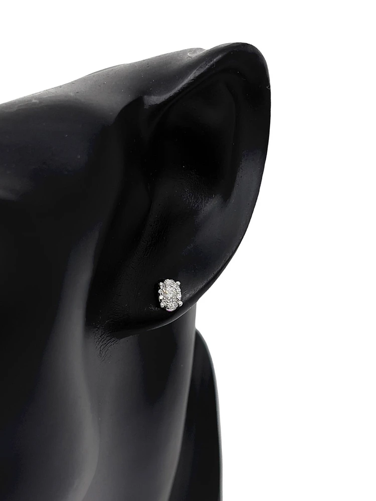 10K White Gold 0.22cttw Diamond Oval Cluster Shaped Stud Earrings