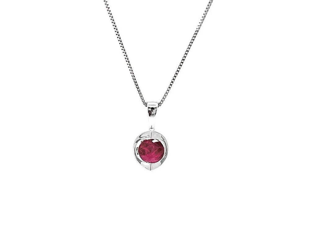 10K White Gold Genuine Ruby Pendant