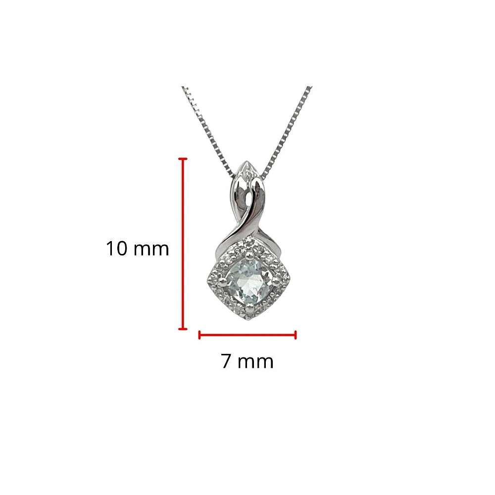10K White Gold Aquamarine and Diamond Pendant, 18"