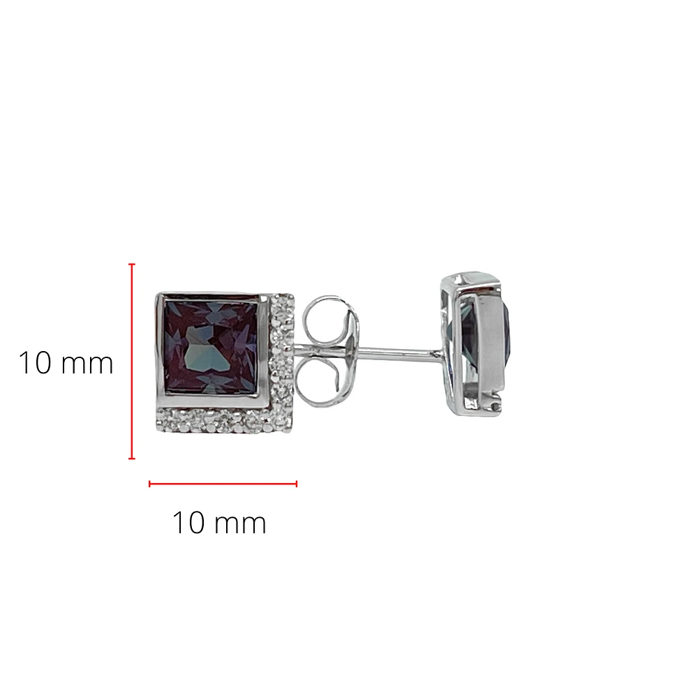 10K White Gold Created Alexandrite and Diamond  Earrings