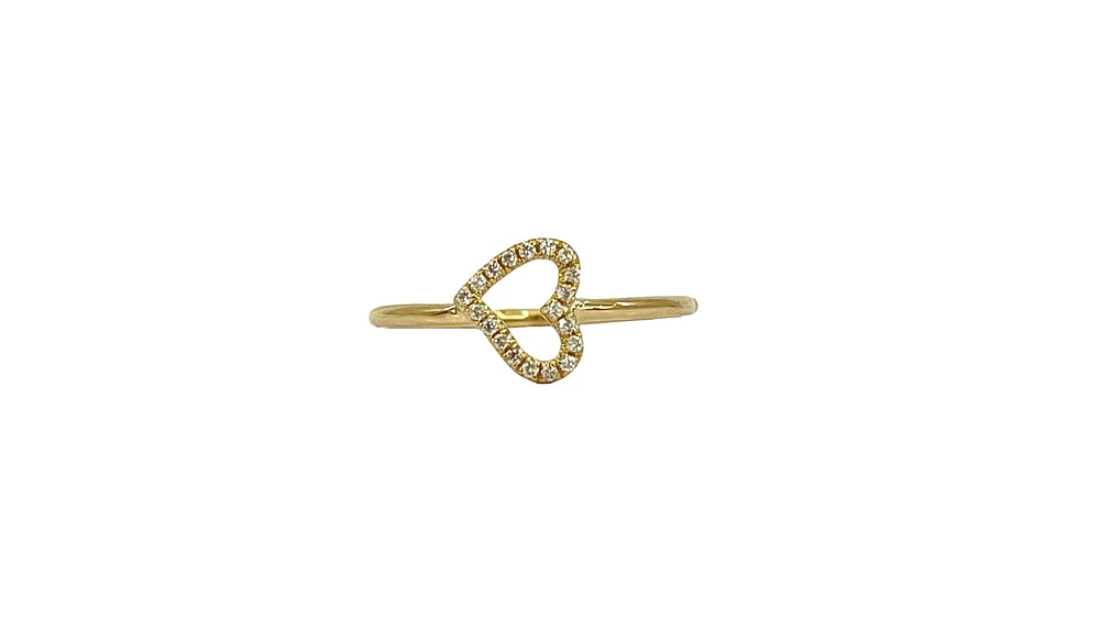 14K Yellow Gold 0.08cttw Diamond Heart Ring, size 6.5