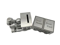 Pewter Engraveable Train Money Bank with First Curl and First Tooth Train Cars