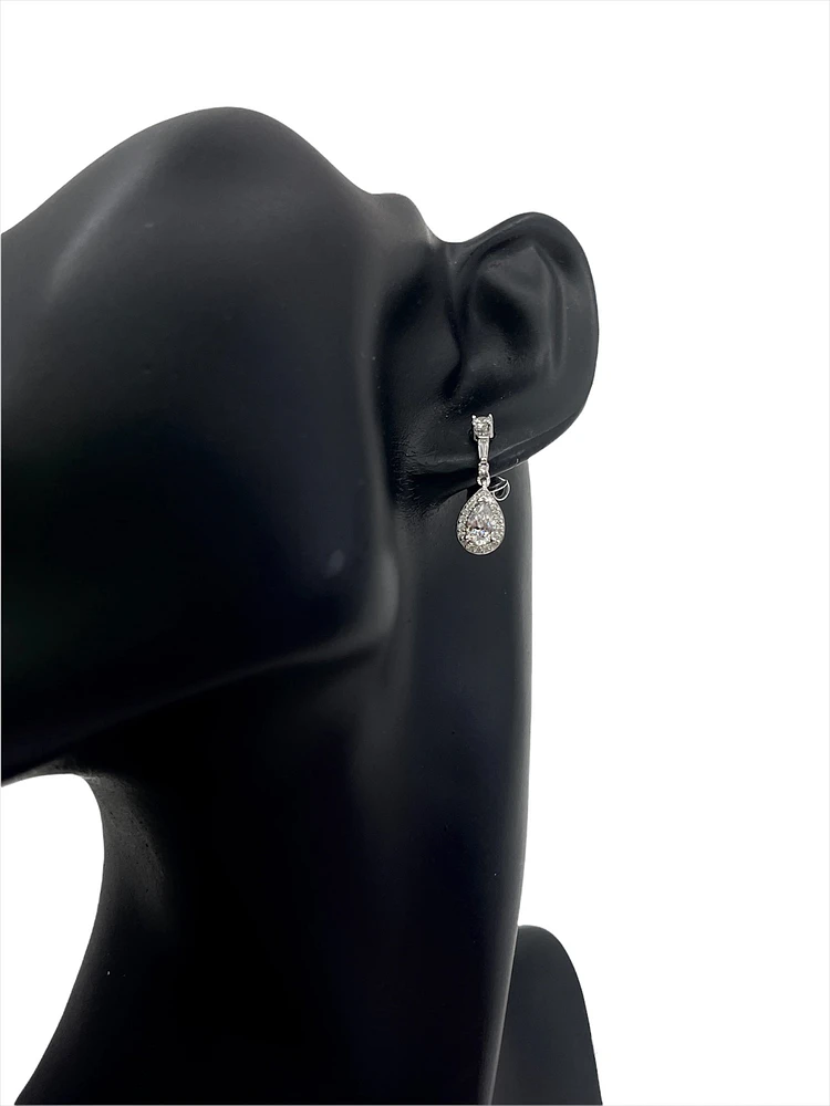 925 Sterling Silver 4mm x 6.5mm Pear Shaped Cubic Zirconia Drop Studs - 20mm x 6.5mm