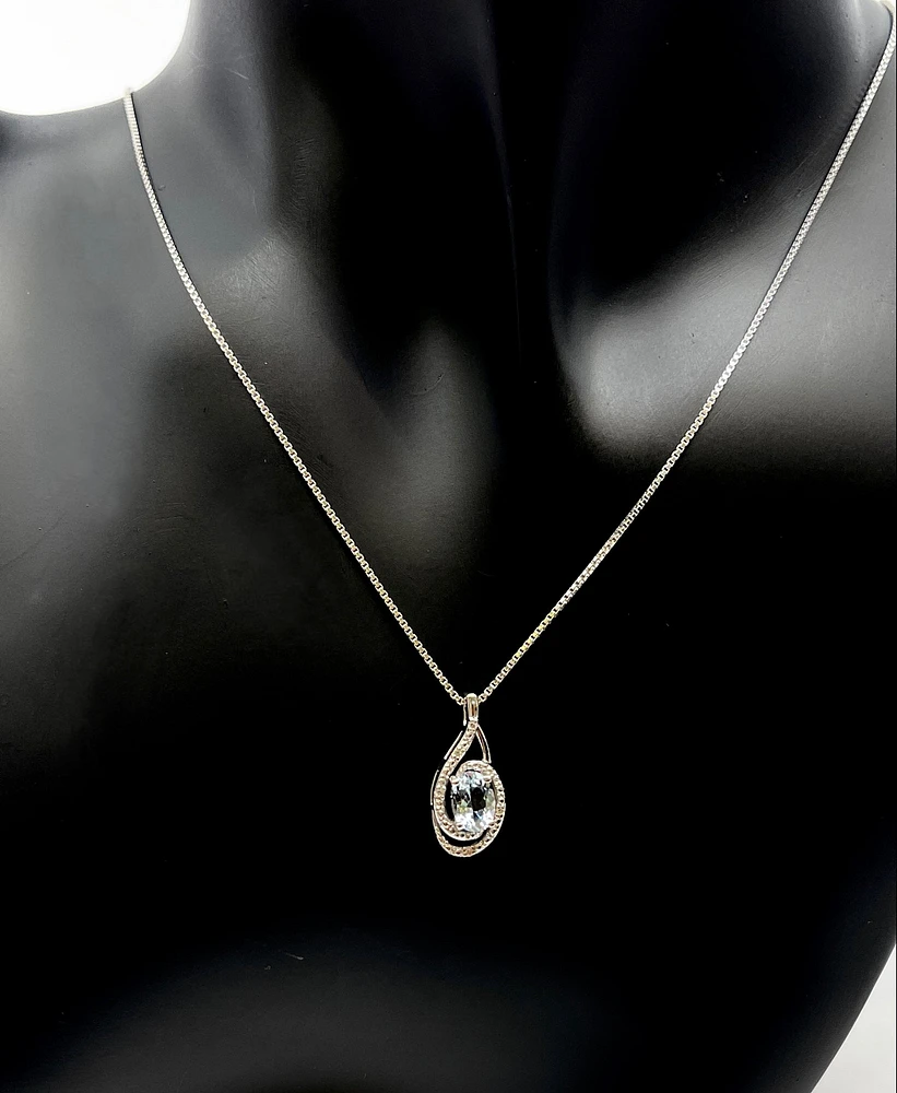 925 Sterling Silver Aquamarine & Diamond Necklace