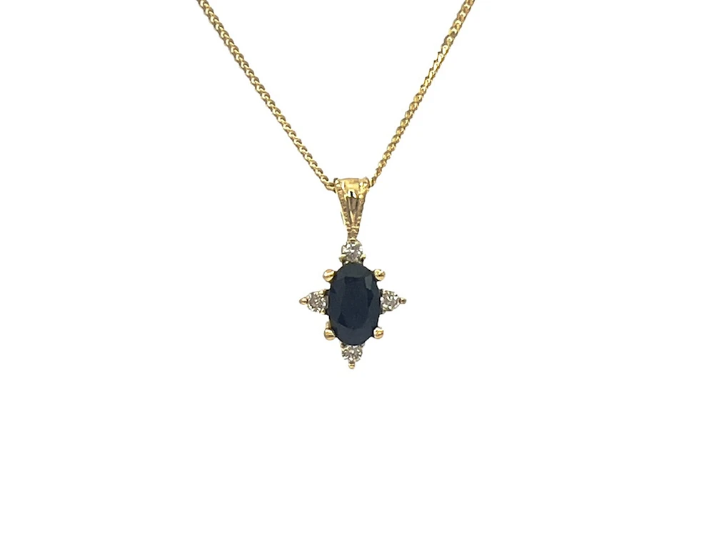 10K Yellow Gold 0.16cttw Sapphire & 0.03cttw Diamond Necklace - 18"