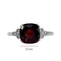 10K White Gold Genuine Garnet & Diamond Ring, size 7