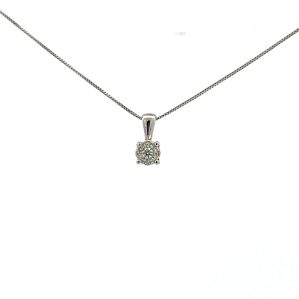 10K White Gold 0.06 cttw Diamond Illusion Set Solitaire Pendant, 18"