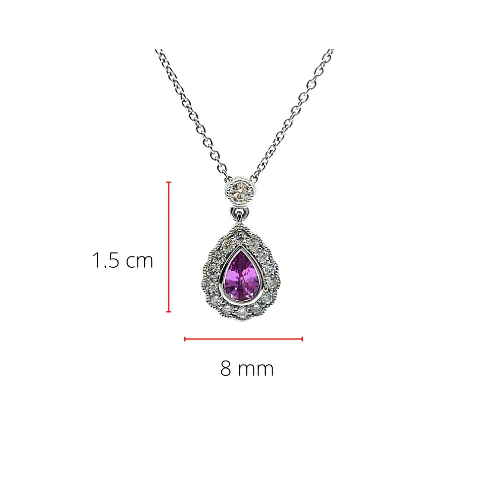 18K White Gold 0.47cttw Pink Sapphire with 0.25cttw Diamond Necklace - 16 Inches