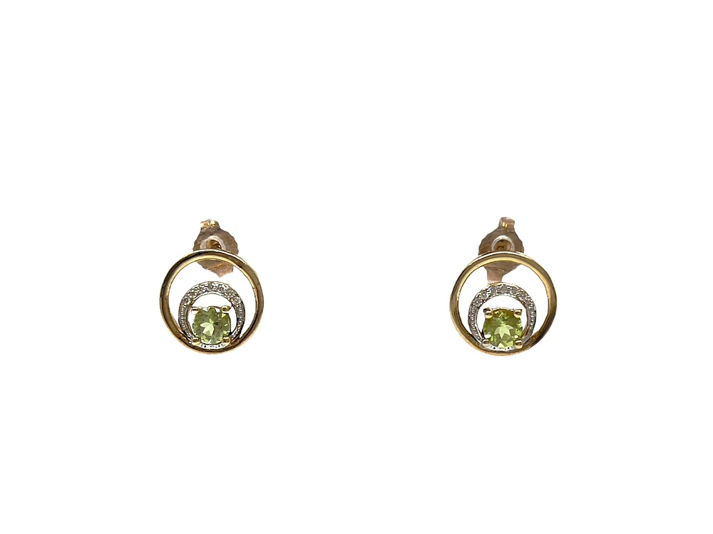 10K Yellow Gold 0.60cttw Peridot & 0.04cttw Diamond Stud Dangle Drop Earrings