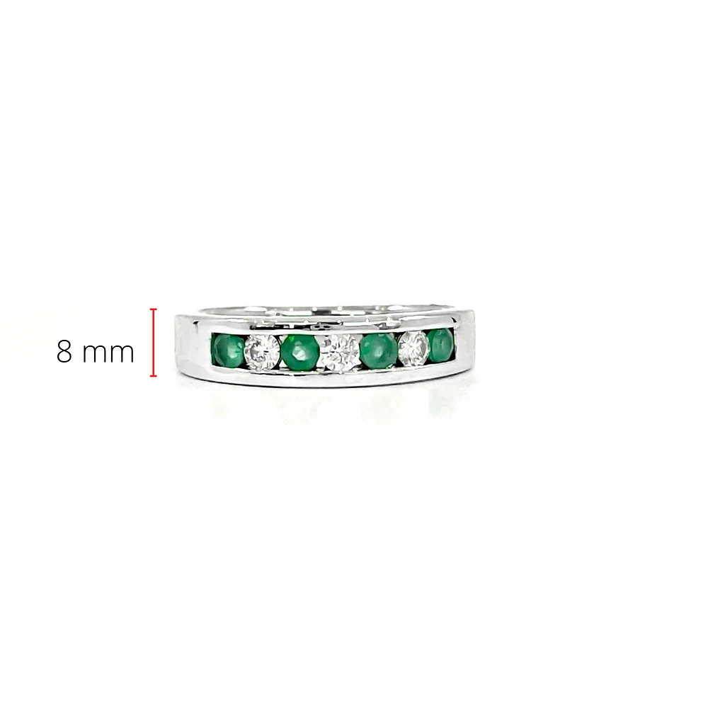 10K White Gold Genuine Emerald & Diamond Band