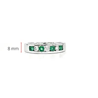 10K White Gold Genuine Emerald & Diamond Band