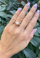 10K Yellow Gold Cultured Pearl and Diamond Ring, Size 6