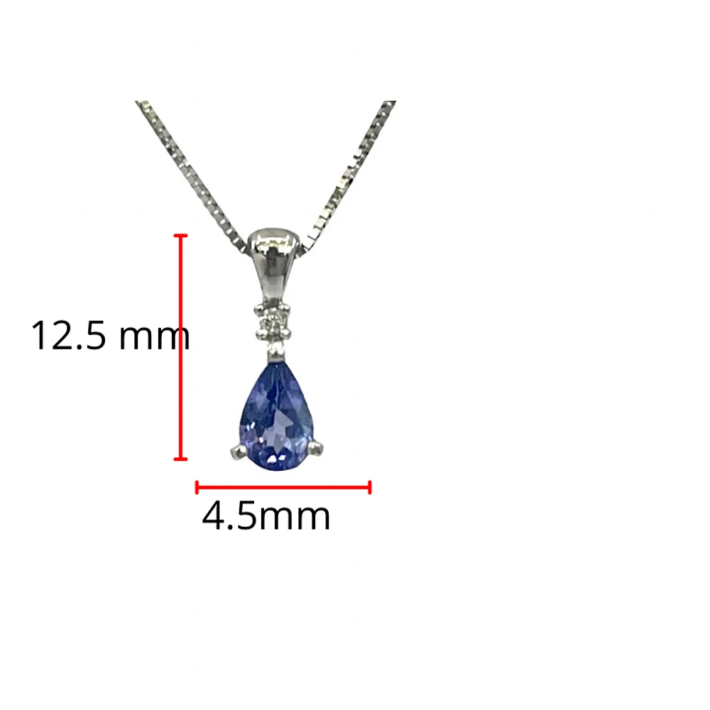 10K White Gold Genuine Tanzanite & Diamond Pendant - 18"