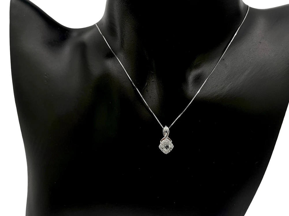 10K White Gold Aquamarine and Diamond Pendant, 18"