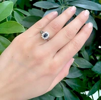 14K White Gold 0.60cttw Genuine Oval Cut Sapphire and 0.40cttw Diamond Ring, size 6.5