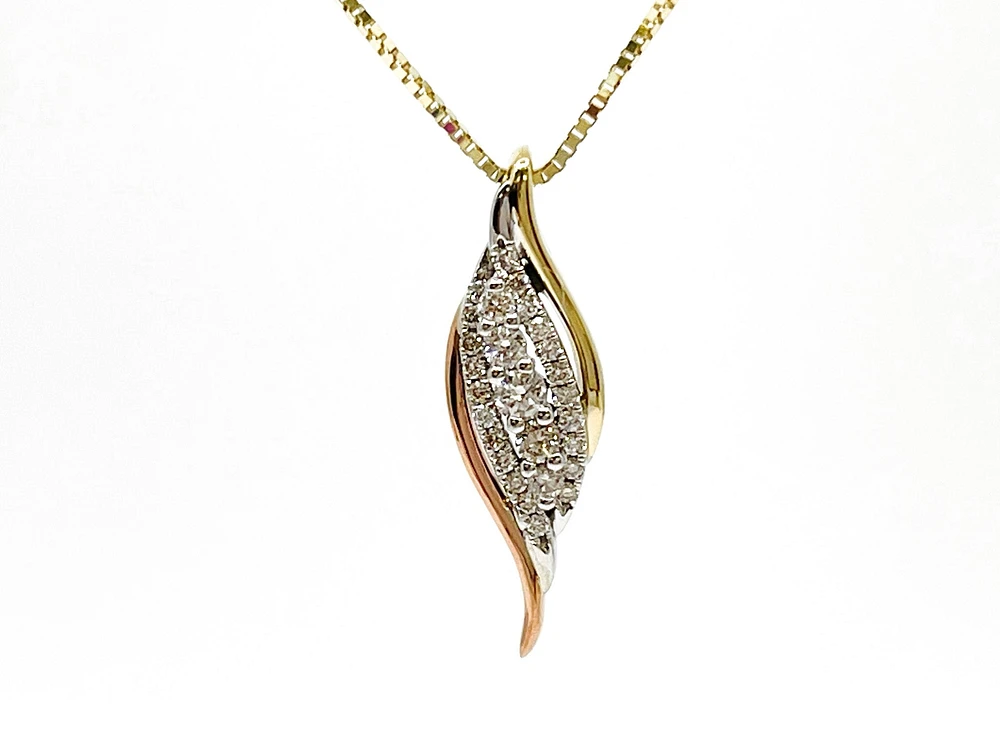 10K White, Yellow & Rose Gold 0.21cttw Diamond Pendant, 18"