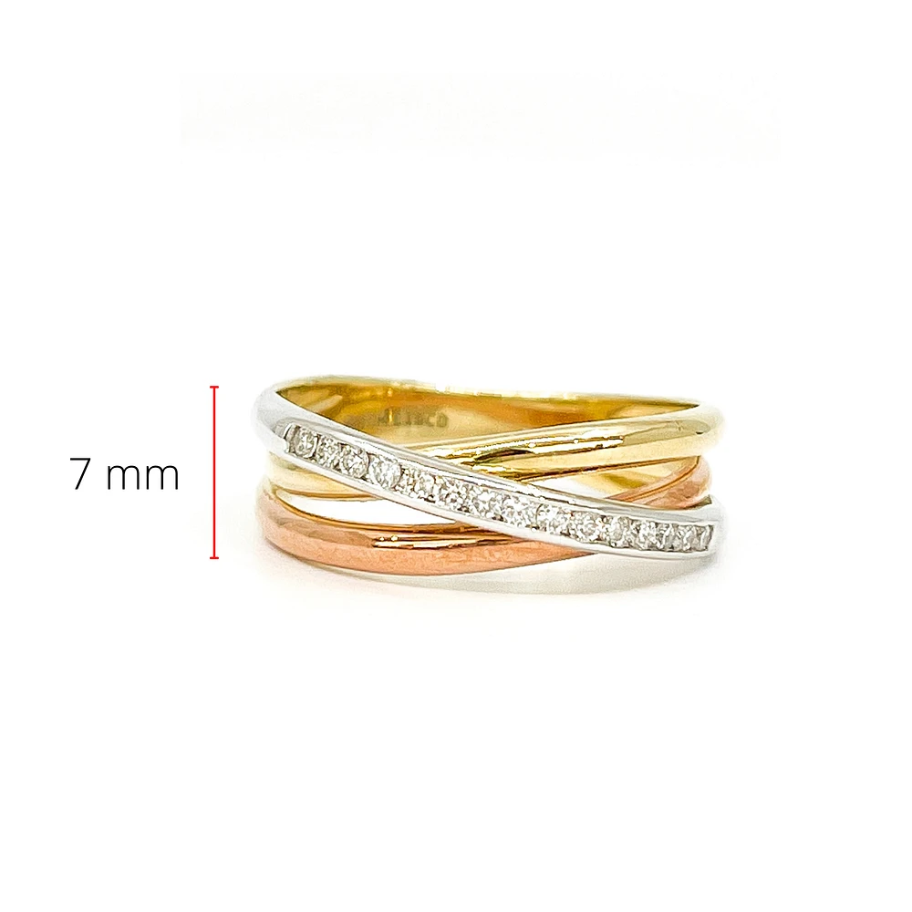 10K Tri - Tone White, Yellow & Rose Gold 0.15cttw Diamond Ring, size 6.5