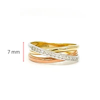 10K Tri - Tone White, Yellow & Rose Gold 0.15cttw Diamond Ring, size 6.5