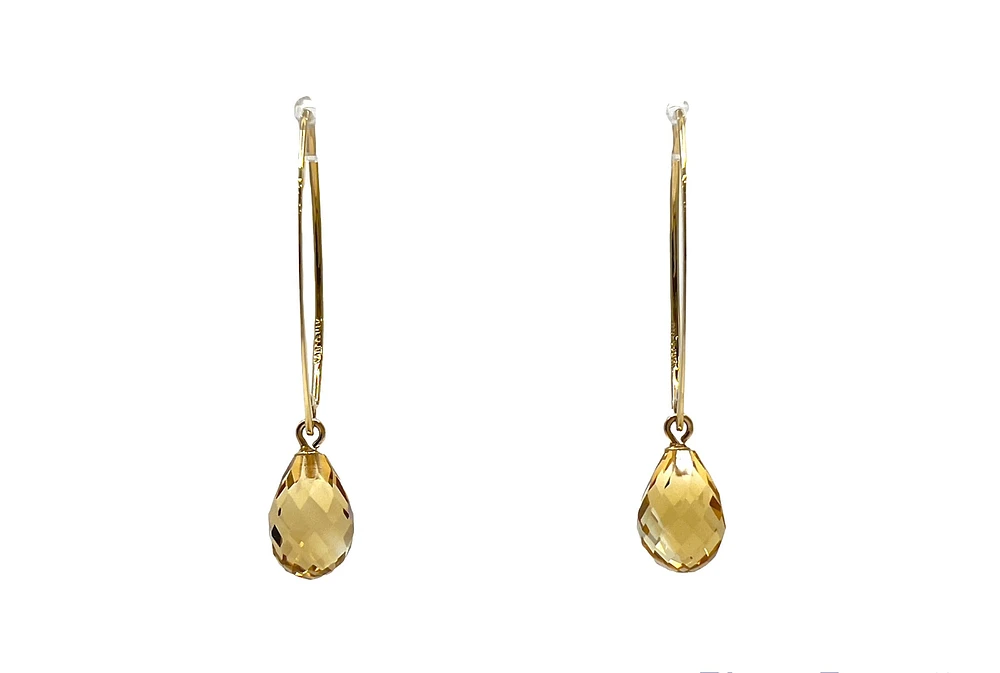 14K Yellow Gold Citrine Earrings 37mm