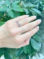 10K White Gold Ruby & Diamond Band-Size 6.5