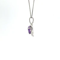 10K White Gold Amethyst and Diamond Pendant - 18"